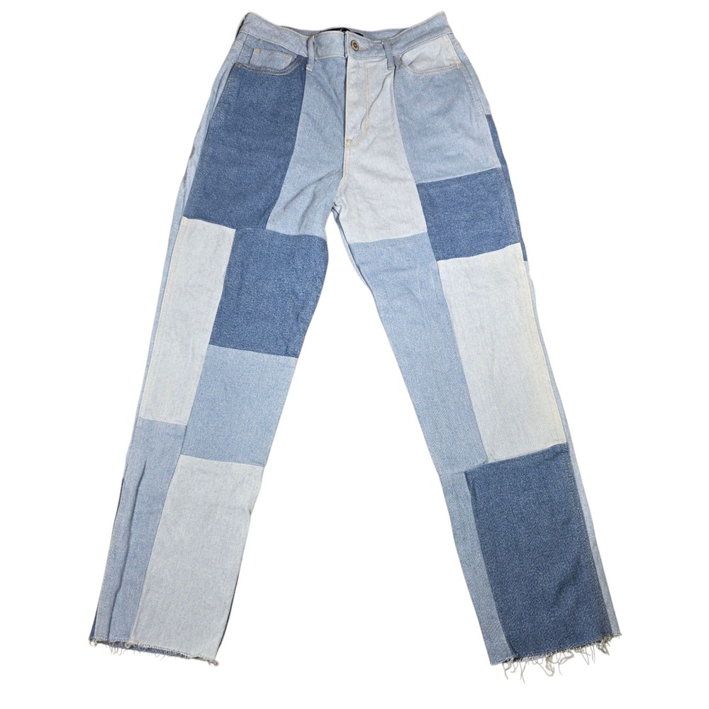 Hollister Ultra High Rise Mom Jeans Blue Patchwork‎ Raw Hem Womens 5R W27 L27